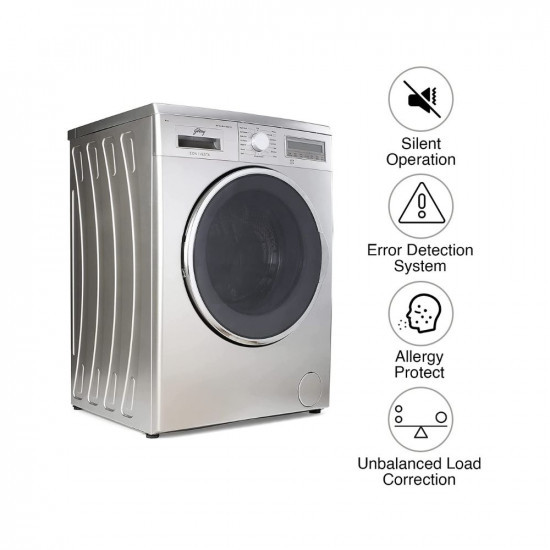 Godrej 8 kg Fully-Automatic Front Loading Washing Machine WF EON 8014 PASC SV Silver Allergy Protect programArshi