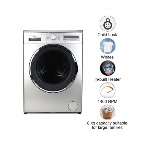 Godrej 8 kg Fully-Automatic Front Loading Washing Machine WF EON 8014 PASC SV Silver Allergy Protect programRomiv