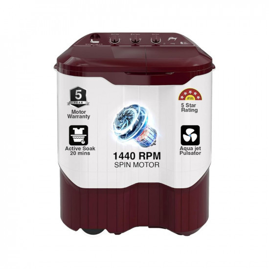 Godrej 9 Kg 5 Star Active Soak Technology Semi-Automatic Top Load Washing Machine WS EDGEPRO 90 50 PPB3 WNRD Wine Red With Rain Shower SpinArshi