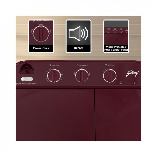 Godrej 9 Kg 5 Star Active Soak Technology Semi-Automatic Top Load Washing Machine WS EDGEPRO 90 50 PPB3 WNRD Wine Red With Rain Shower SpinRomiv
