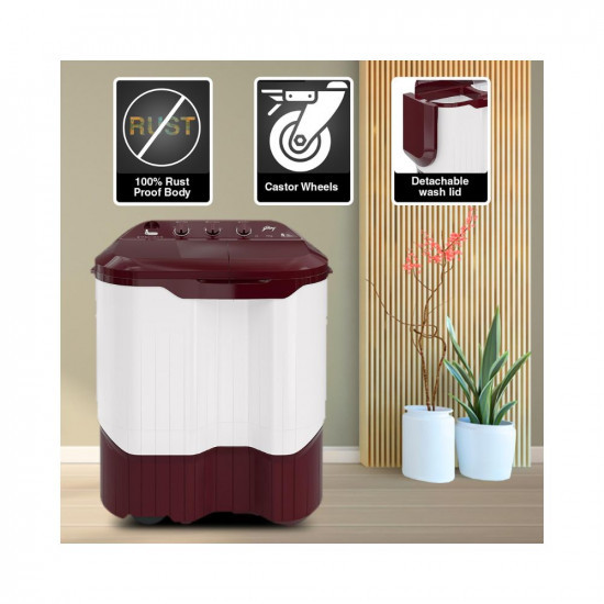Godrej 9 Kg 5 Star Active Soak Technology Semi-Automatic Top Load Washing Machine WS EDGEPRO 90 50 PPB3 WNRD Wine Red With Rain Shower SpinRomiv