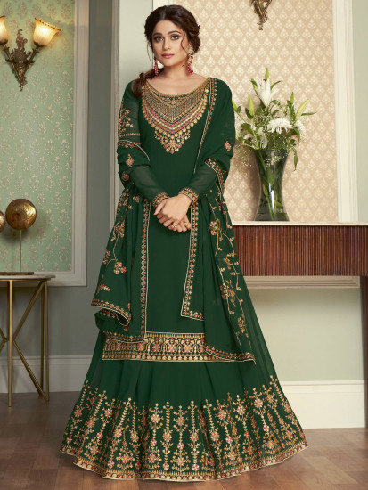 Dark Green Heavy Designer Work Sharara Suit - Indian Heavy Anarkali Lehenga  Gowns Sharara Sarees Pakistani Dresses in USA/UK/Canada/UAE - IndiaBoulevard
