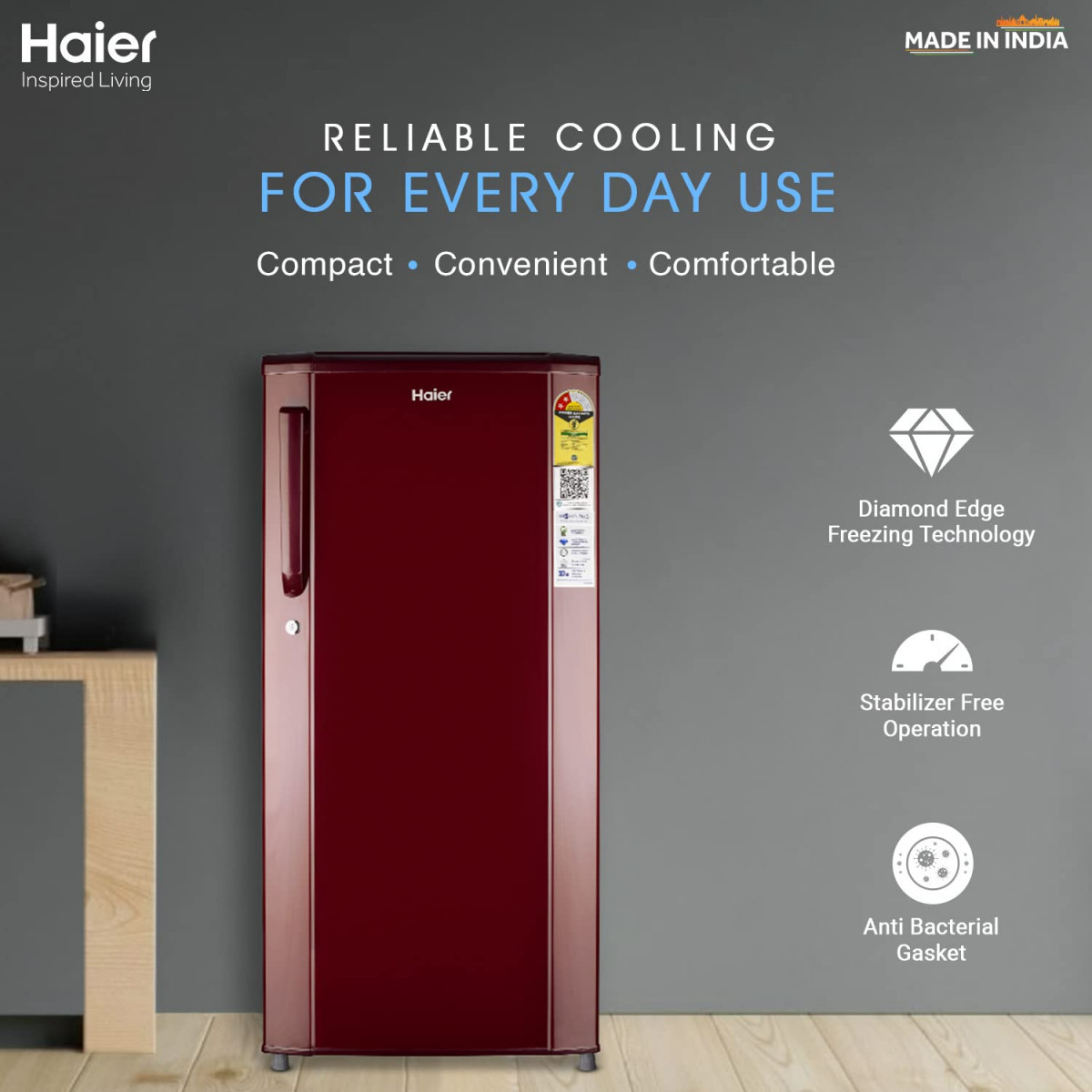 Haier 185 L Direct Cool Single Door 2 Star Refrigerator Red Steel HED-192RS-P