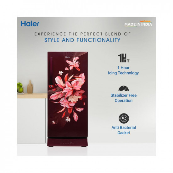 Haier 215L 3 Star Direct Cool Single Door Refrigerator Appliance HED-223RFB-P Red Opal Base Stand with DrawerArshi