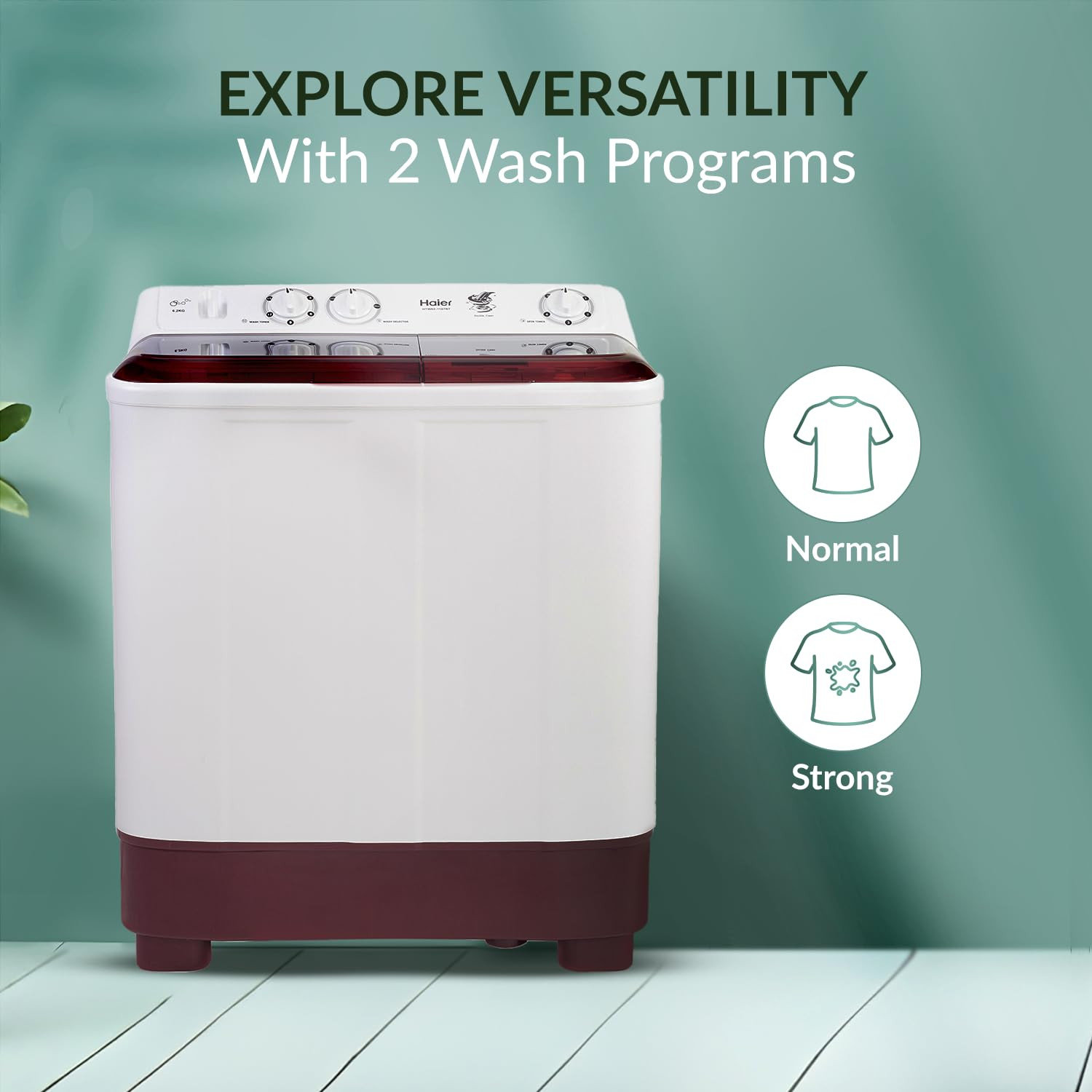 Haier 7 Kg 5 Star Toughened Glass Semi Automatic Top Loading Washing Machine HTW70-1187BTN Anti Bacterial Vortex Pulsator Magic Filter Rat Mesh Maroon White