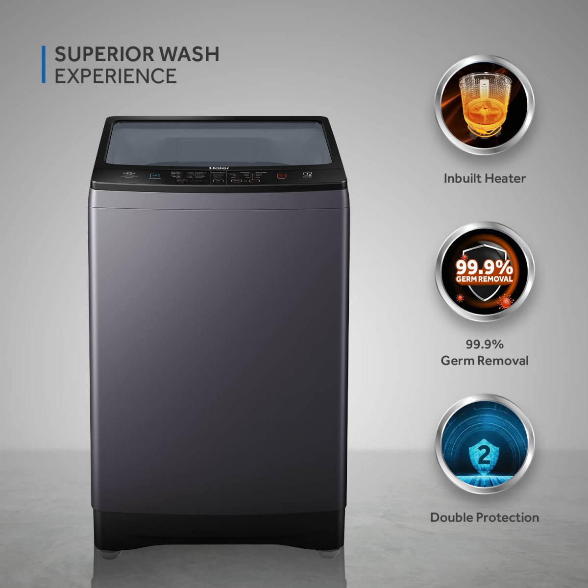Haier 75 Kg 5 star Fully Automatic Top Loading Washing Machine HWM75-H826S6 Starry Silver 2024 Butterfly Shape Heater Oceanus Wave DrumNear Zero Pressure Toughened glass