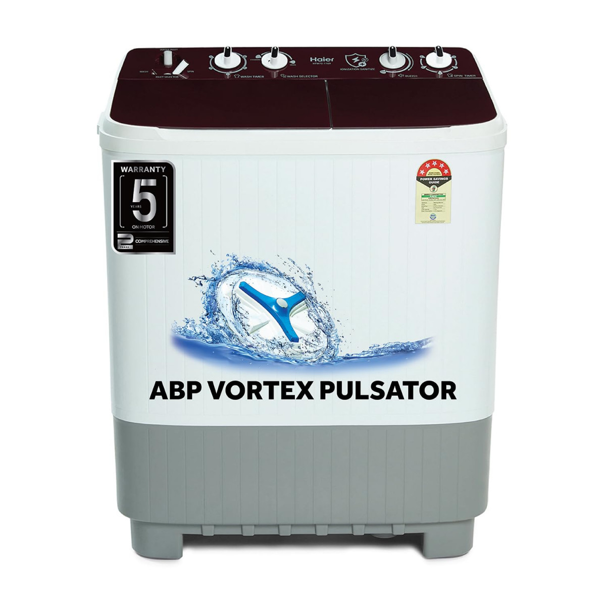 Haier 75 Kg 5 Star Voltex Pulsator Semi - Automatic Top Load Washing Machine HWM75-1169 2023 Model Red Glass