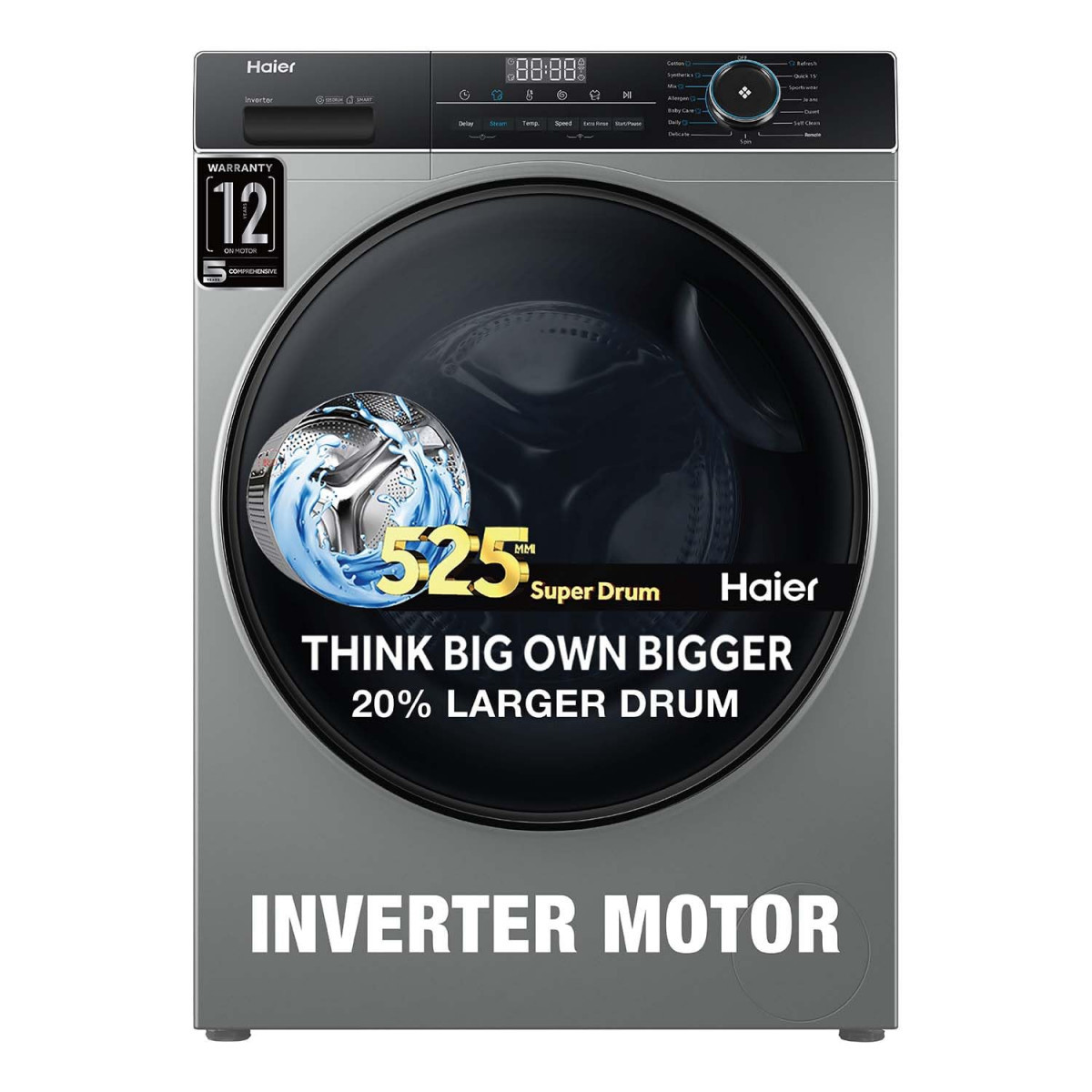 Haier 8 Kg 5 Star Inverter Direct Motion Motor Fully Automatic Front Load Washing Machine HW80-IM12929CS3 525 Super Drum Puri Steam 2023 Model Ore Silver
