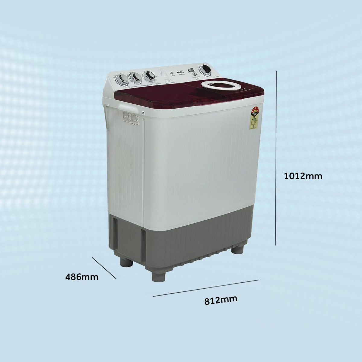 Haier 85 Kg 5 star SEMI Automatic Top Loading Washing Machine HTW85-186 ice white 2024 Anti Bacterial anti bacterial vortex Pulsator Magic Filter 1300 RPM  Castors