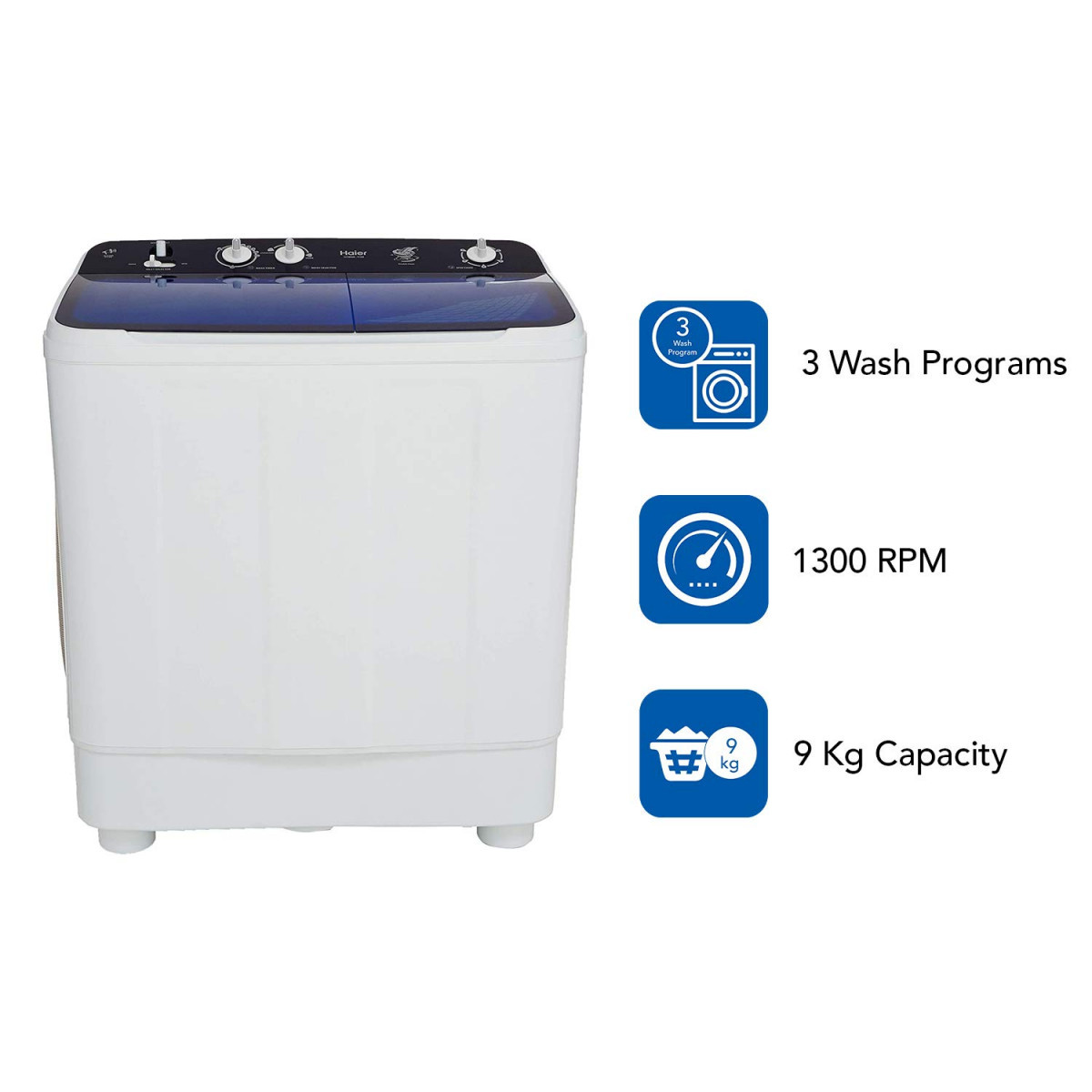 Haier 9 Kg Semi-Automatic Top Loading Washing Machine HTW90-1159 Blue