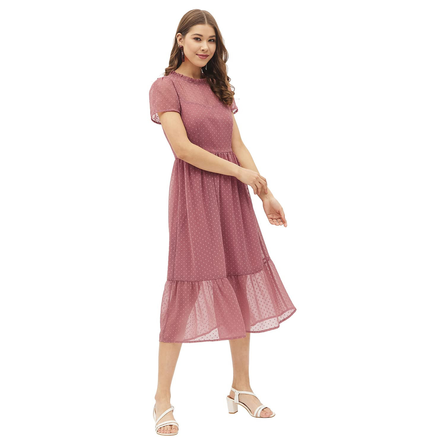 Harpa Women's Cotton Classic Standard Length Dress (GR6243_Pink_XS