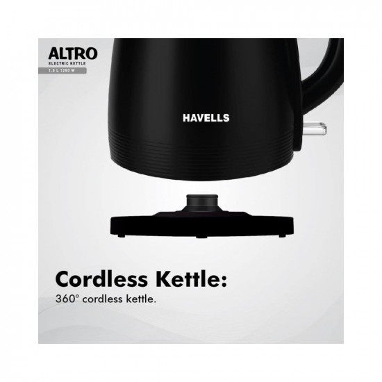 Havells Altro 15 Litre Double Wall Kettle  304 Stainless Steel Inner BodyCool Touch Outer BodyWider Mouth 2 Year Warranty Black 1250 Watt