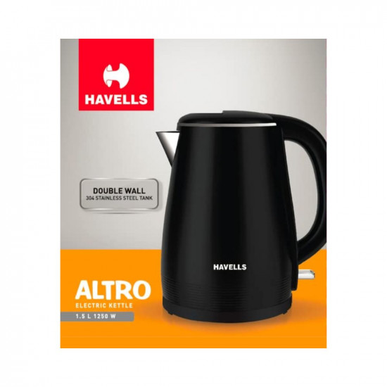 Havells Altro 15 Litre Double Wall Kettle  304 Stainless Steel Inner BodyCool Touch Outer BodyWider Mouth 2 Year Warranty Black 1250 Watt