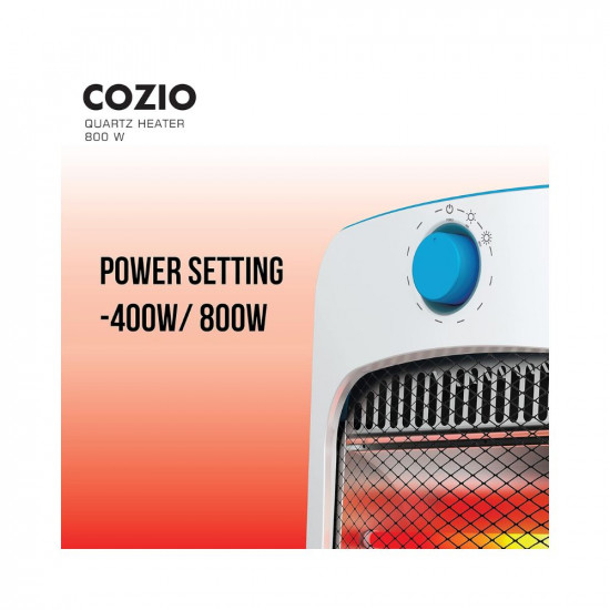 Havells Cozio Quartz Room Heater 800 Watt 2 Heat Setting 2 Year Warranty White Blue