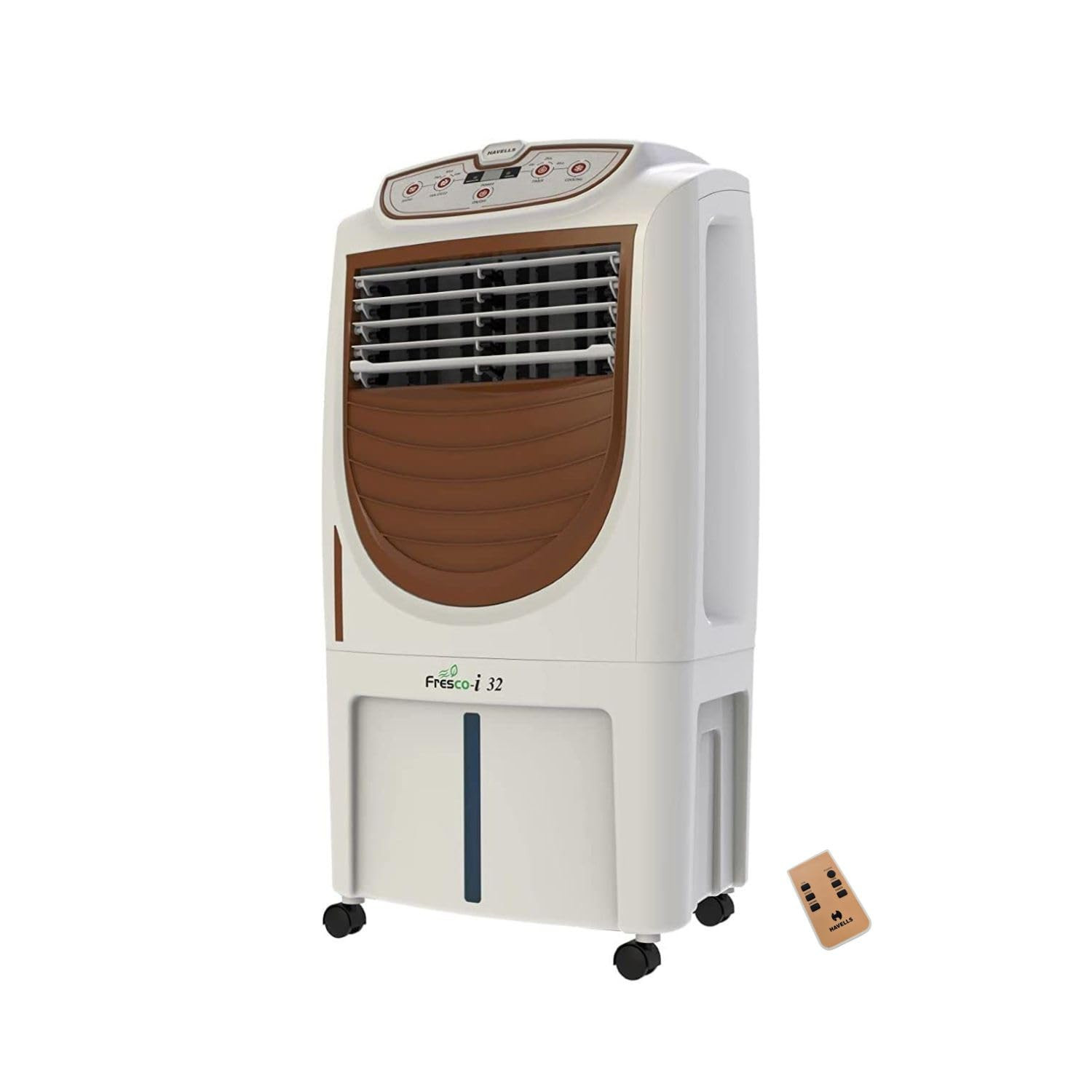 Havells Fresco-i 32L Personal Air Cooler for home  Powerful Air Delivery  High Density Honeycomb Pads  Auto Drain Humidity Control Dust Filter Net Overload Protection  Heavy Duty WhiteBrown