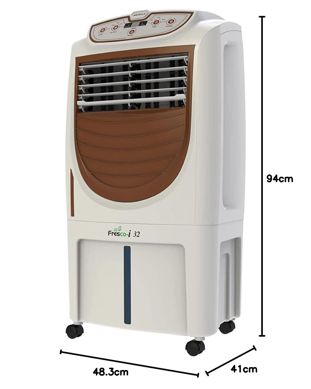 Havells Fresco-i 32L Personal Air Cooler for home  Powerful Air Delivery  High Density Honeycomb Pads  Auto Drain Humidity Control Dust Filter Net Overload Protection  Heavy Duty WhiteBrown