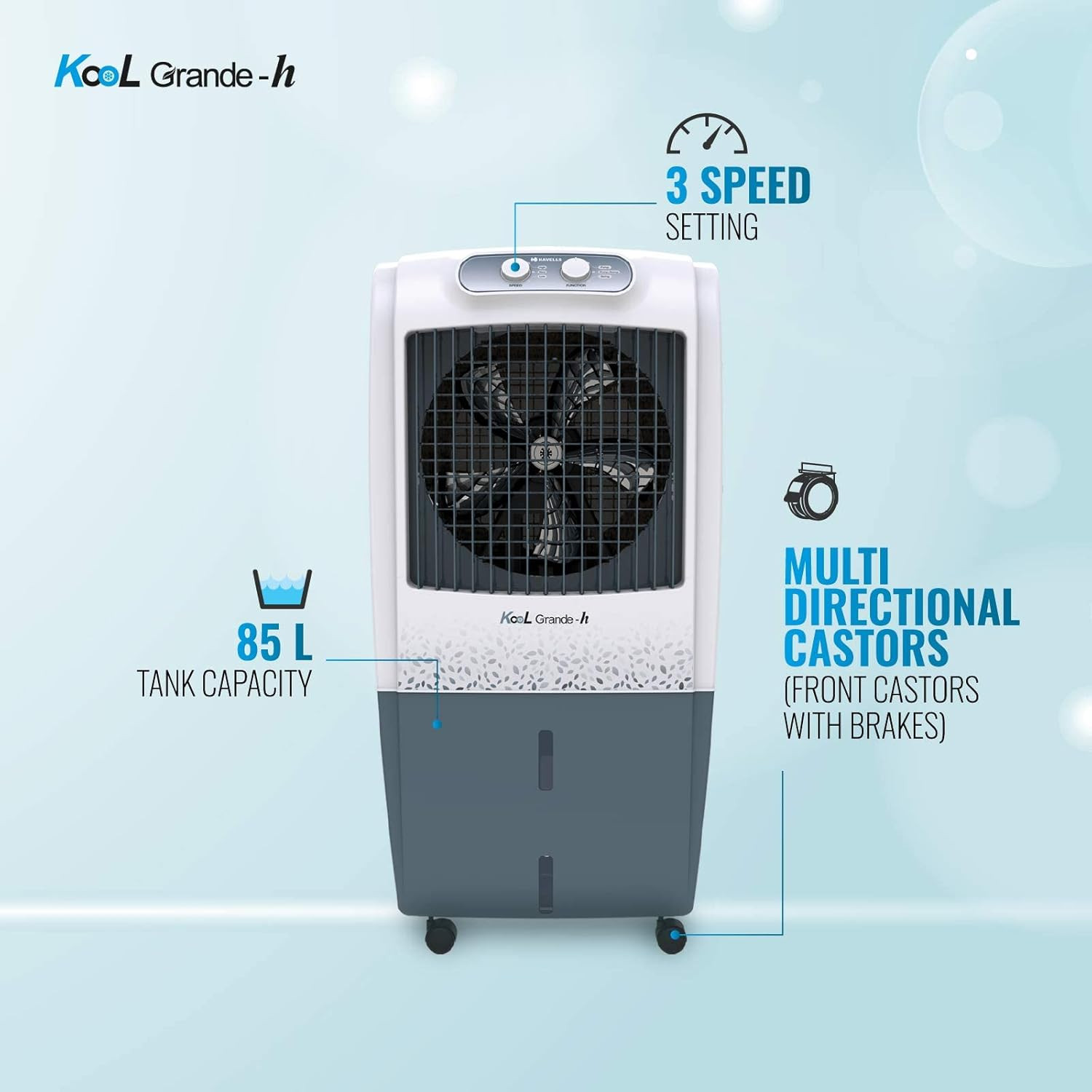 Havells Heavy Duty Grey Kool Grande H 85L Desert Air Cooler for home HAVELLS COOLER KOOL GRANDE 5S 85 LTR