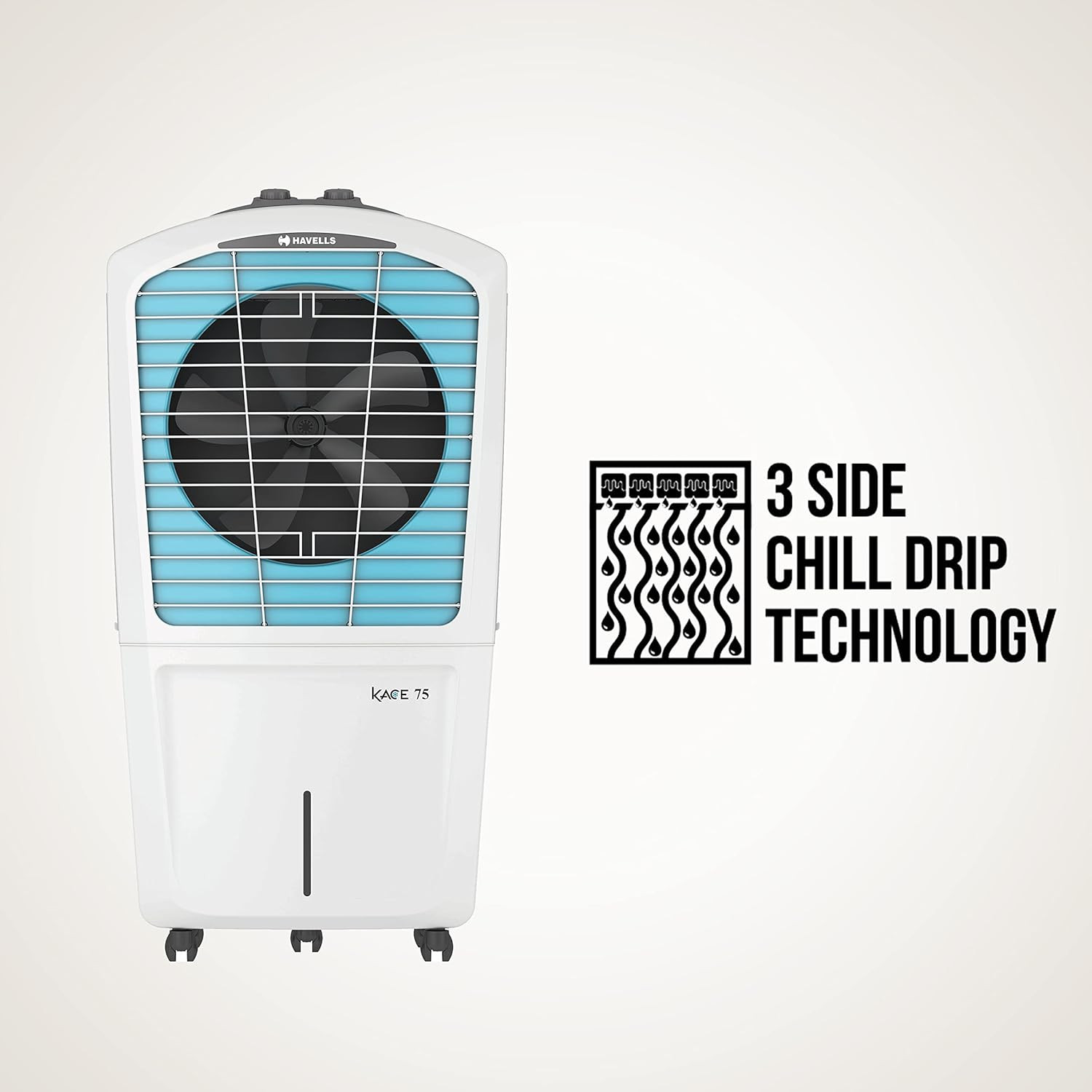 Havells Kace 75L Desert Air Cooler for home  Powerful Air Delivery  Everlast Pump  Ice Chamber 3 Side High Density Honeycomb Pads  Heavy Duty WhiteBlue