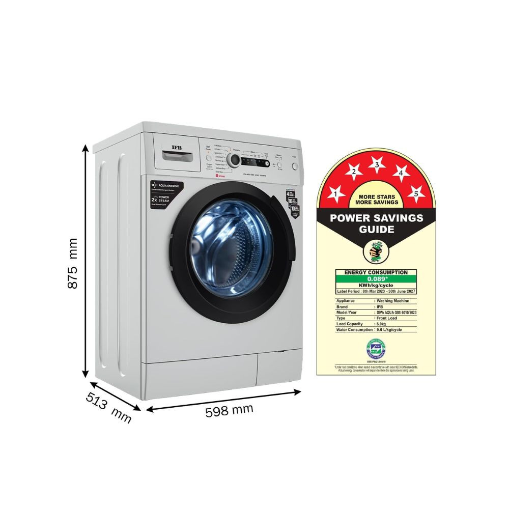 IFB 6 Kg 5 Star AI Powered Fully Automatic Front Load Washing Machine 2X Power Steam DIVA AQUA GBS 6010 2023 Model Grey In-built Heater 4 years Comprehensive Warranty