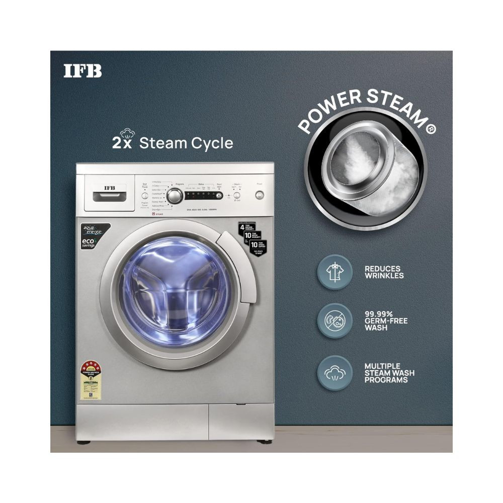 IFB 6 Kg 5 Star Front Load Washing Machine 2X Power Steam DIVA AQUA SXS 6010 2023 Model Silver In-built Heater 4 years Comprehensive Warranty