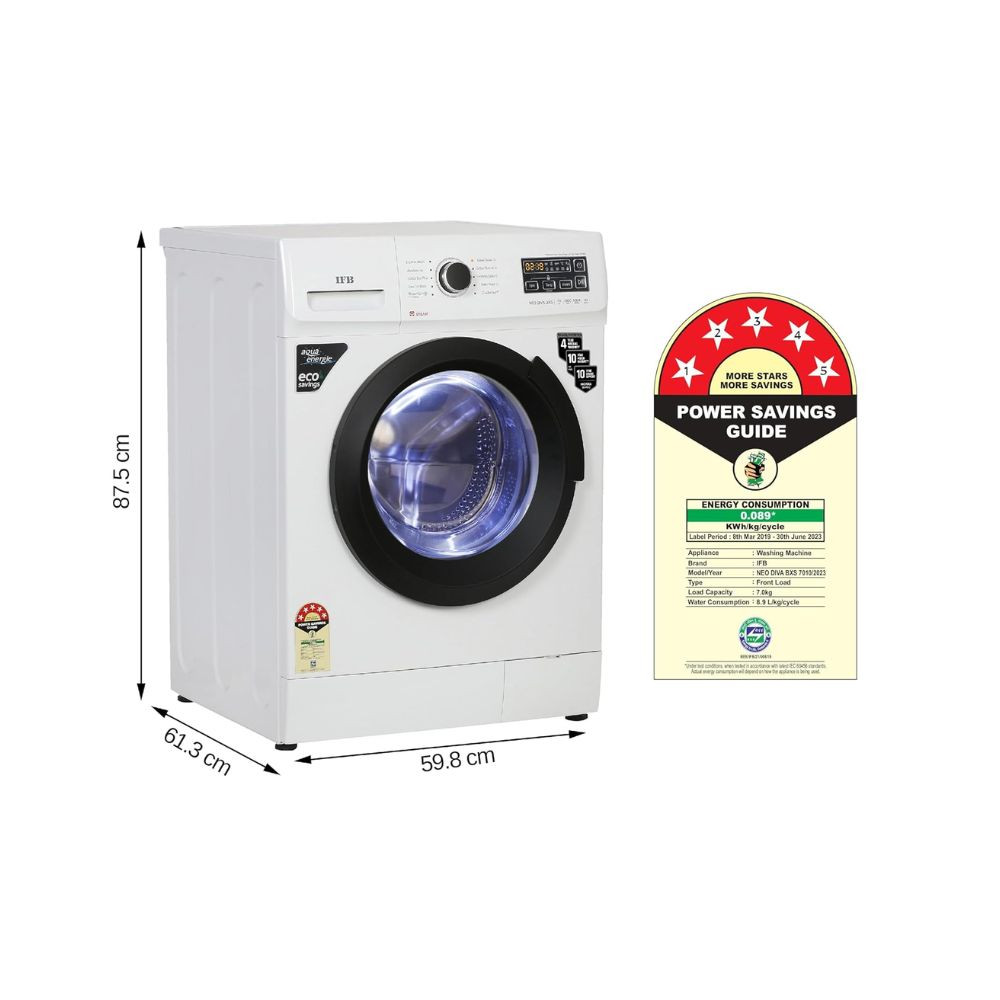 IFB 7 Kg 5 Star Fully Automatic Front Load Washing Machine 2X Power Steam NEO DIVA BXS 7010 White  Black In-built Heater 4 years Comprehensive Warranty