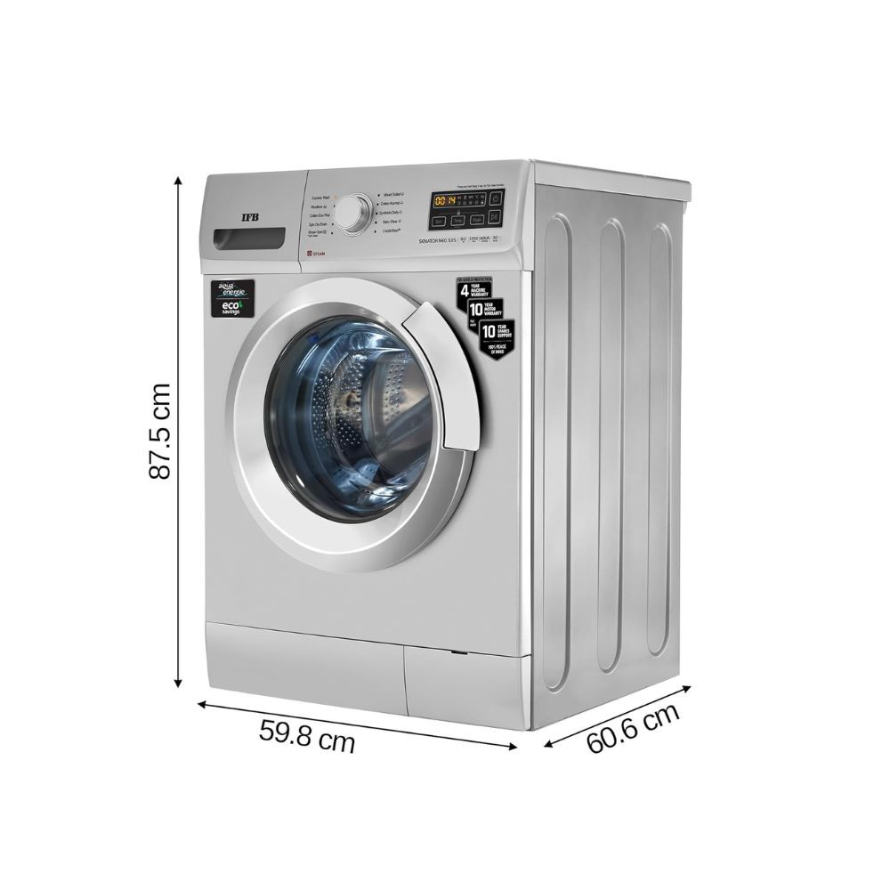 IFB 8 Kg 5 Star AI Powered Fully Automatic Front Load Washing Machine 2X Power Steam SENATOR NEO SXS 8012 2023 Model Silver In-built Heater 4 years Comprehensive Warranty