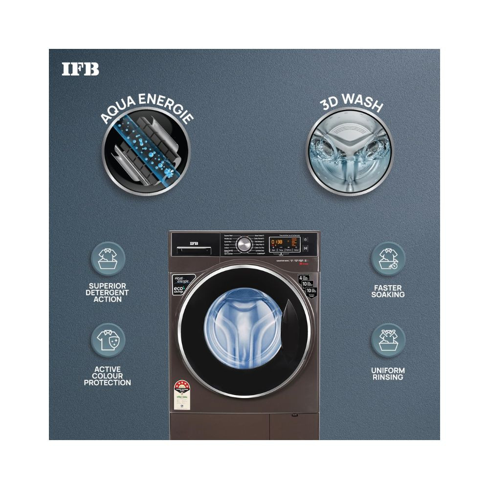 IFB 8 Kg 5 Star Front Load Washing Machine 2X Power Steam SENATOR MXS 8012 Mocha In-built Heater 4 years Comprehensive Warranty