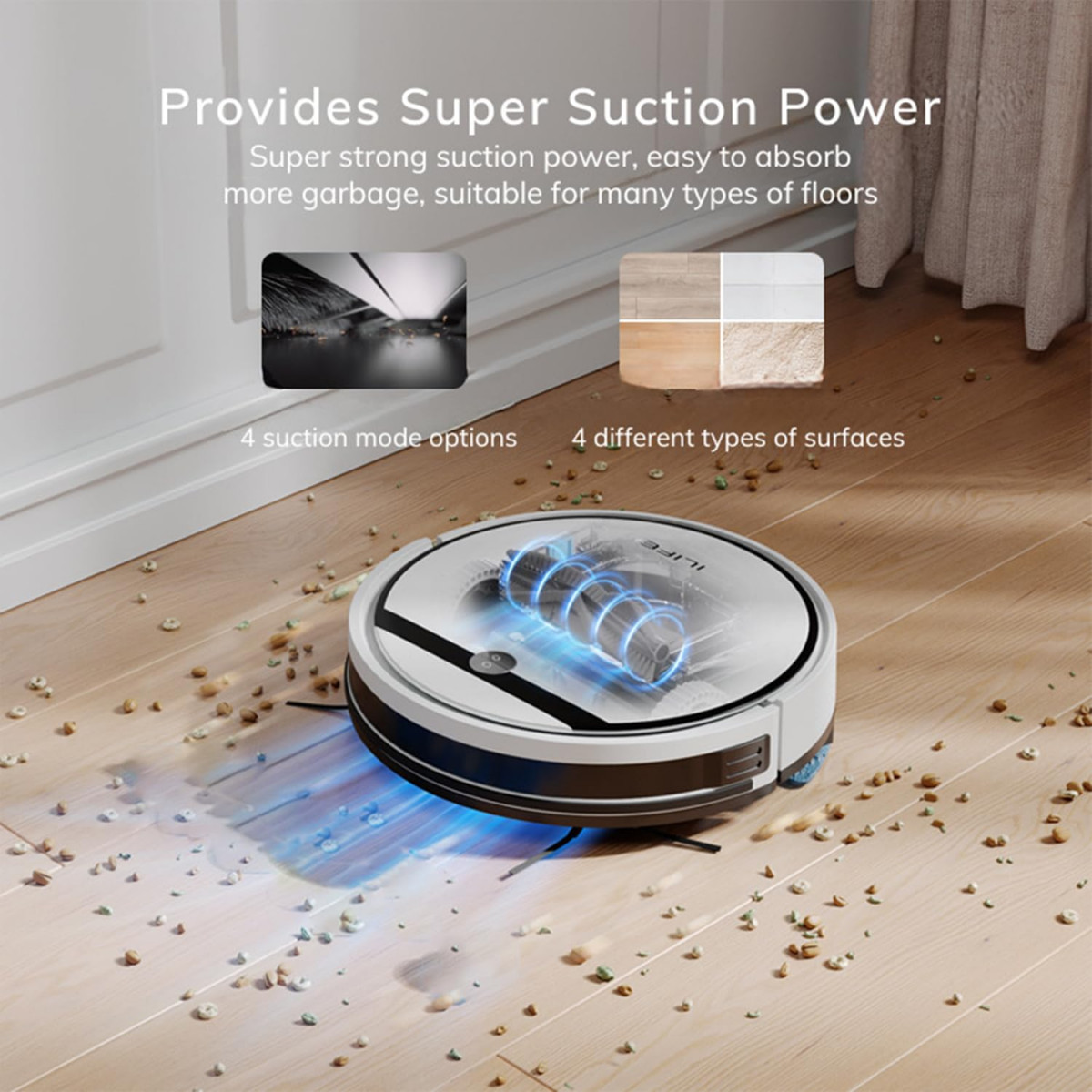 ILIFE V3x Robotic Vacuum Cleaner Powerful Suction Daily Schedule Cleaning Ideal for Hard Floor Hairs and Low Pile CarpetVacuum and Mop White