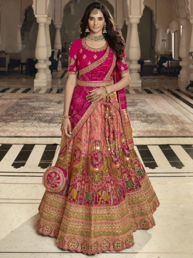 imperial pink zari banarasi silk bridal wear lehenga choli 842258 m