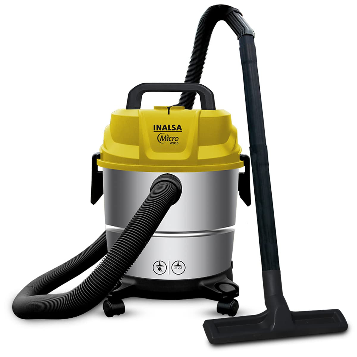 INALSA Wet and Dry Vacuum Cleaner for Home 15 ltr Capacity1400 W 20 kPa Suction  Blower FunctionHEPA Filter Wet Vacuum Cleaner for Sofa House Cleaning MachineStainless Steel Body WD 15