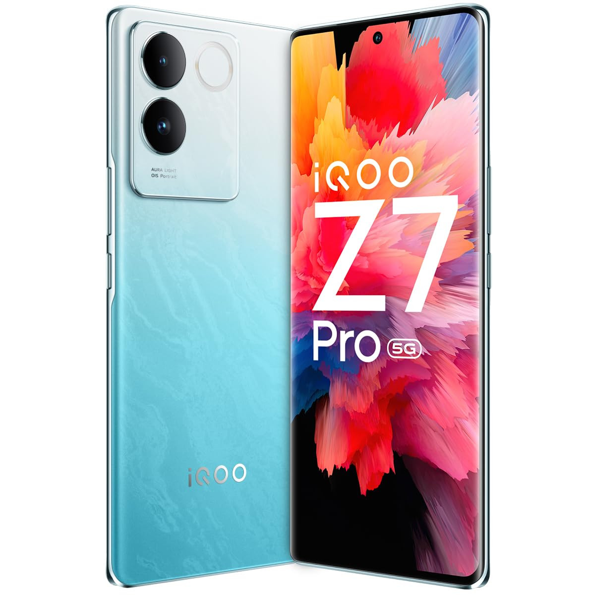 iQOO Z7 Pro 5G Blue Lagoon 8GB RAM 256GB Storage  3D Curved AMOLED Display  4nm MediaTek Dimesity 7200 5G Processor  64MP Aura Light OIS Camera  Segments Slimmest  Lightest Smartphone