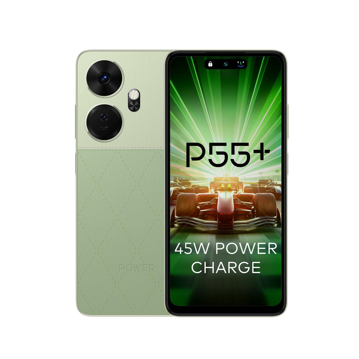 itel P55 4G  Upto 16GB RAM with Memory Fusion  256GB ROM 50MP AI Dual Rear Camera  8MP Front Camera 45W Charger with 5000 mAh Battery  Dynamic BarUFS 22 Royal Green