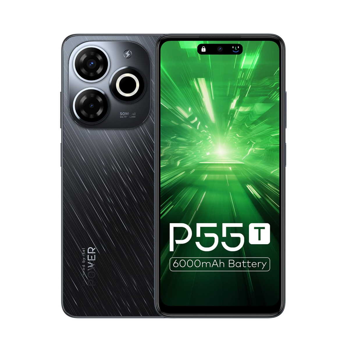 itel P55T  Android 14 Go 6000mAh Battery with 18W Charger Upto 8GB RAM with Memory Fusion  128GB ROM 50MP AI Dual Rear Camera  8MP Front Camera  Dynamic BarUFS 22 Astral Black