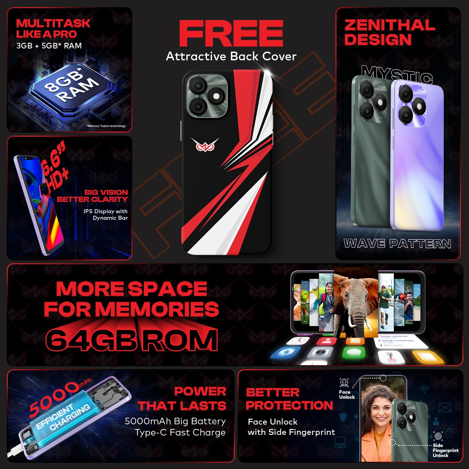 itel ZENO 1066 HD Display with Dynamic Bar 3GB RAM  64GB ROM Upto 8GB RAM with Memory FusionOctacore Processor8MP AI Dual Rear Cam5000 mAh Battery  Phantom Crystal