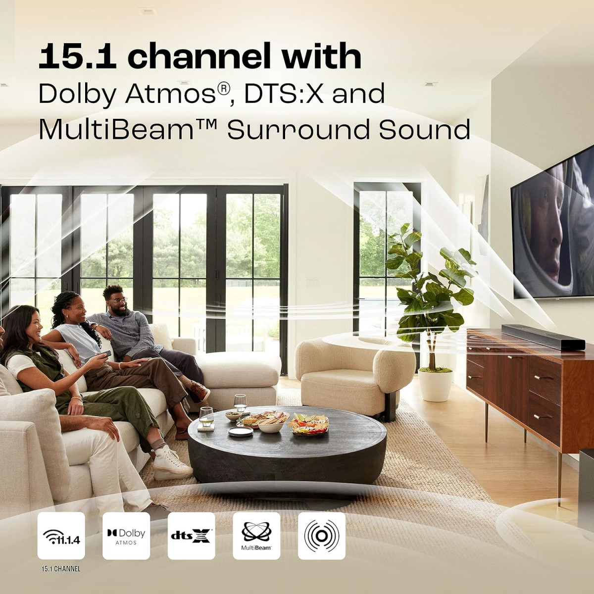 JBL Bar 1300 1114 Channel Truly Wireless Soundbar with True Dolby Atmos DTSX and MultiBeam Surround Sound 10 Down-Firing Wireless Subwoofer HDMI eARC BT Wi-Fi Alexa One App 1170W
