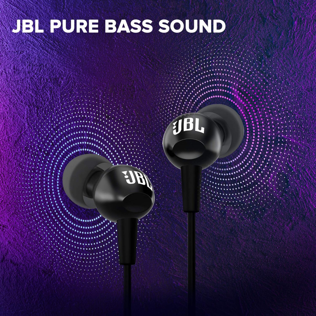 JBL C100SI Wired In Ear Headphones with Mic JBL Pure Bass Sound One Button Multi-function Remote Premium Metallic Finish Angled Buds for Comfort fit Black