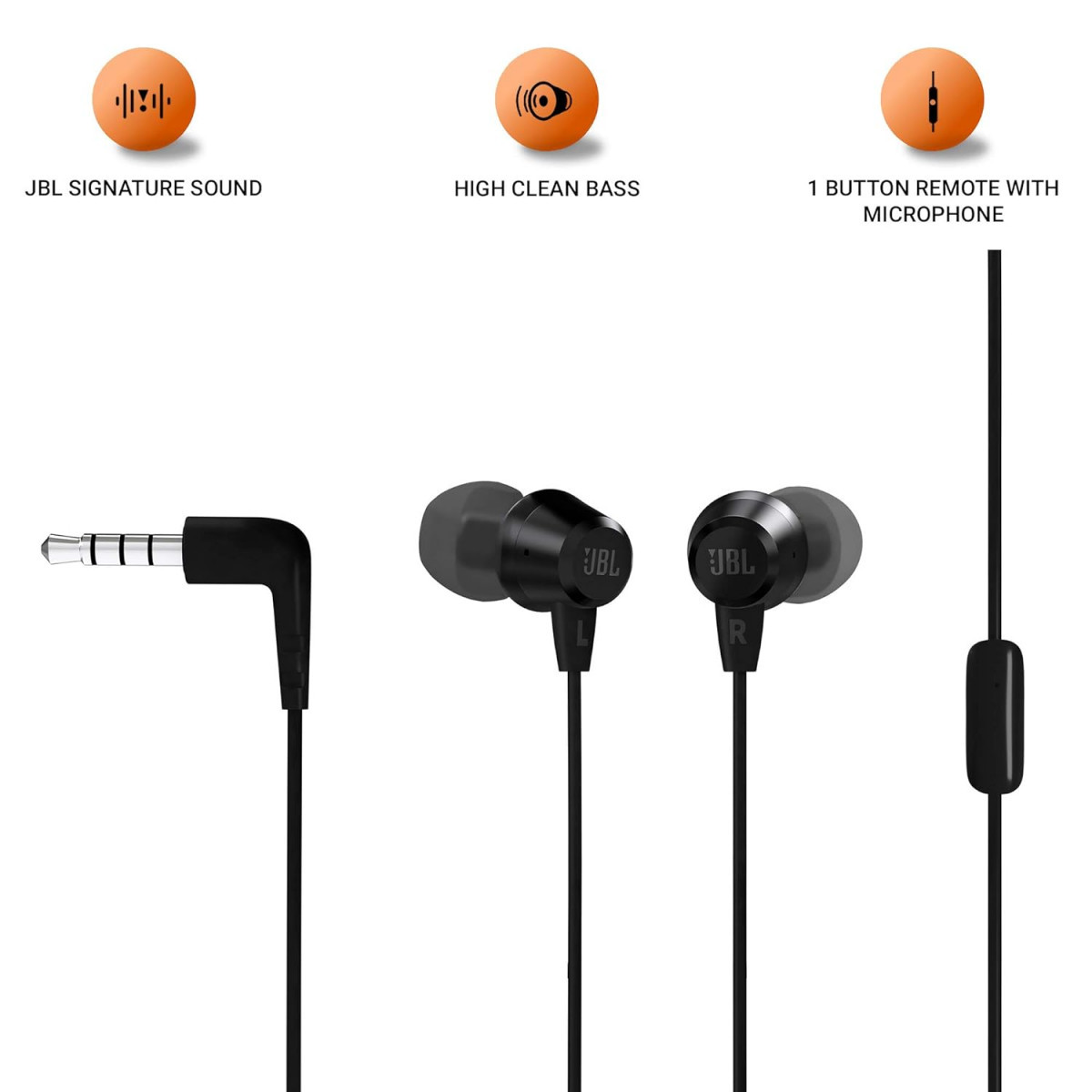 JBL C50HI Wired in Ear Headphones with Mic One Button Multi-Function Remote Lightweight  Comfortable fit Black