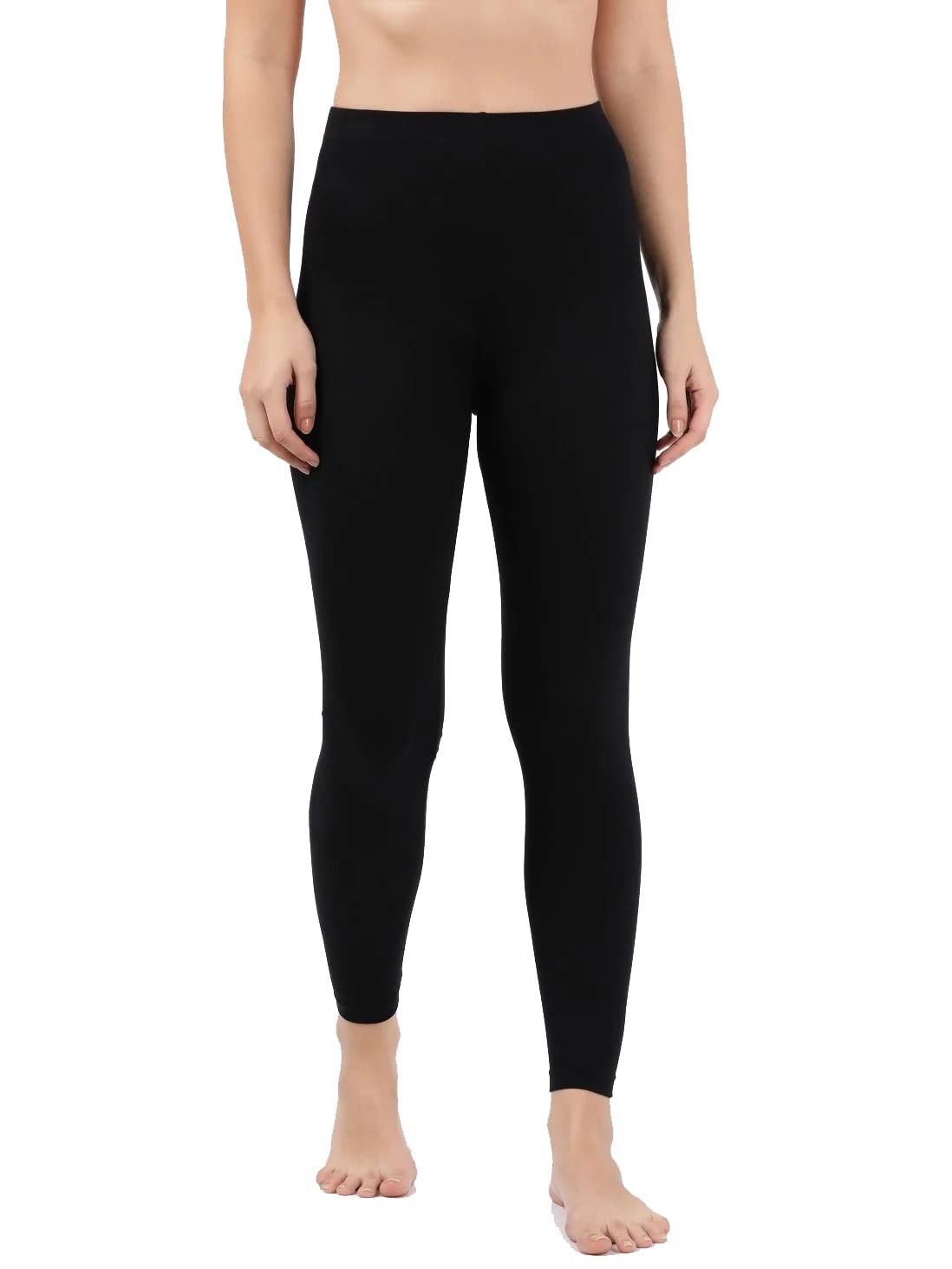 Jockey Women's Slim Fit Cotton Blend Leggings With Concealed Elastic Band  (AW87_Black_S_Off White_S),Size-FREE SIZE