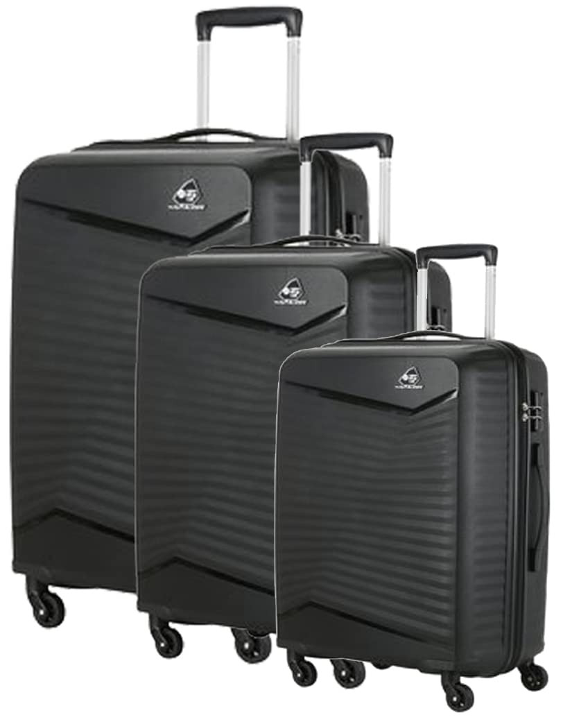 KAMILIANT by American Tourister KAM-ROCKLITE Set of 3 Trolley Bags 55 cm 68 cm and 79 cm Small Medium and Large Hard-Sided Polypropylene 4 Wheeler Spinner Luggage Black