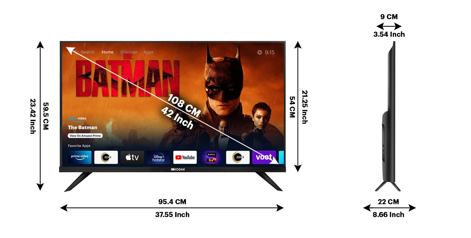 Kodak 106 cm 42 inches Full HD Certified Android Smart LED TV 42FHDX7XPRO Black