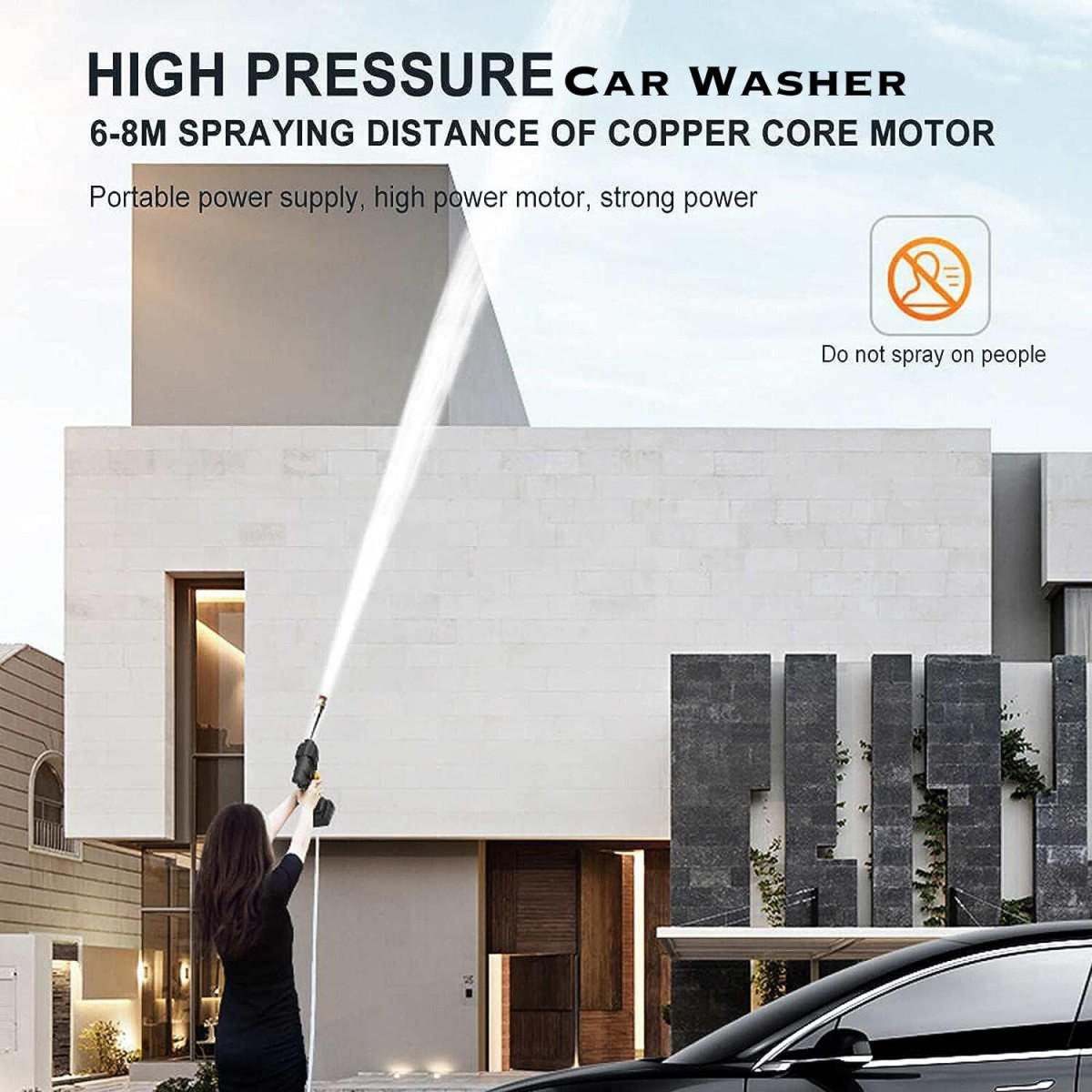 KRESHU Cordless 48V Electric High Pressure Car Washer Machine Accessories Portable Power ABS Material Multi-Function 3 in 1 Nozzle 5M Pipe for Washing CarsWatering FlowersCleaning Floors 1-pcs