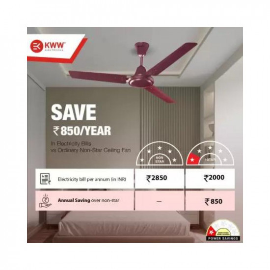 KWW High Speed Ceiling Fan 1 Star 1200 mm Energy Saving 3 Blade Ceiling Fan Brown Pack of 1