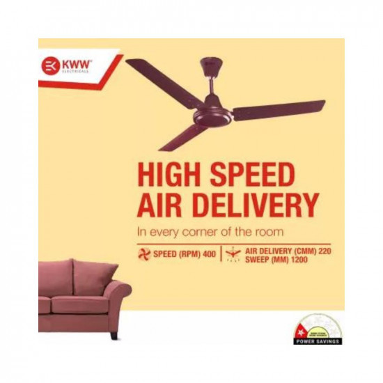 KWW High Speed Ceiling Fan 1 Star 1200 mm Energy Saving 3 Blade Ceiling Fan Brown Pack of 1