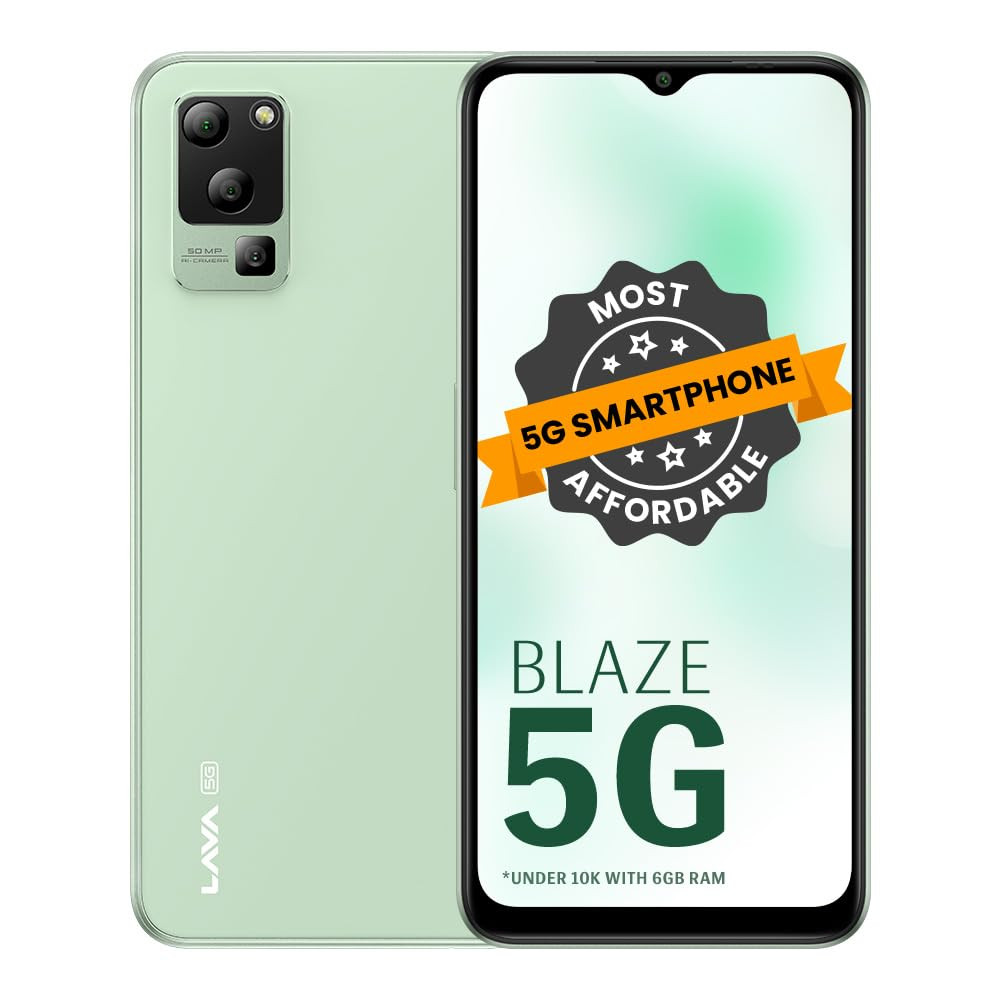 Lava Blaze 5G Glass Green 6GB RAM UFS 22 128GB Storage Segments Most Affordable 5G Smartphone Ultrafast Mediatek D700  50MP AI Triple Camera  5000 mAh  65 HD 90 Hz Display  Clean UI