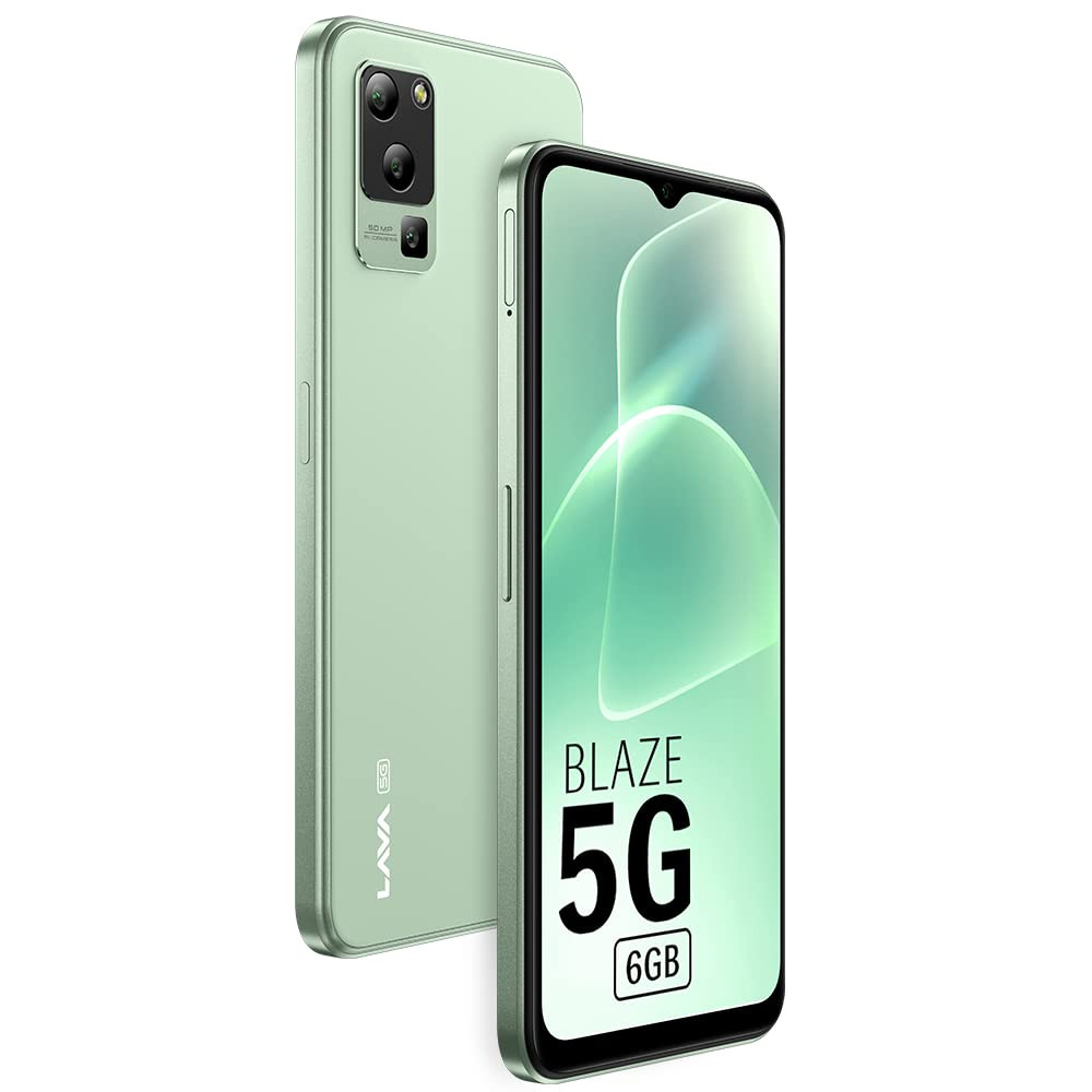 Lava Blaze 5G Glass Green 6GB RAM UFS 22 128GB Storage Segments Most Affordable 5G Smartphone Ultrafast Mediatek D700  50MP AI Triple Camera  5000 mAh  65 HD 90 Hz Display  Clean UI