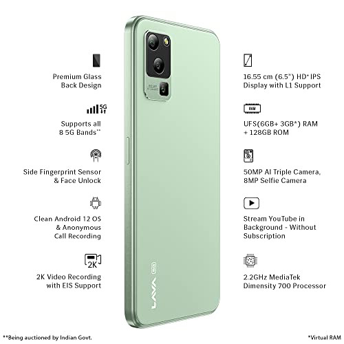 Lava Blaze 5G Glass Green 6GB RAM UFS 22 128GB Storage Segments Most Affordable 5G Smartphone Ultrafast Mediatek D700  50MP AI Triple Camera  5000 mAh  65 HD 90 Hz Display  Clean UI