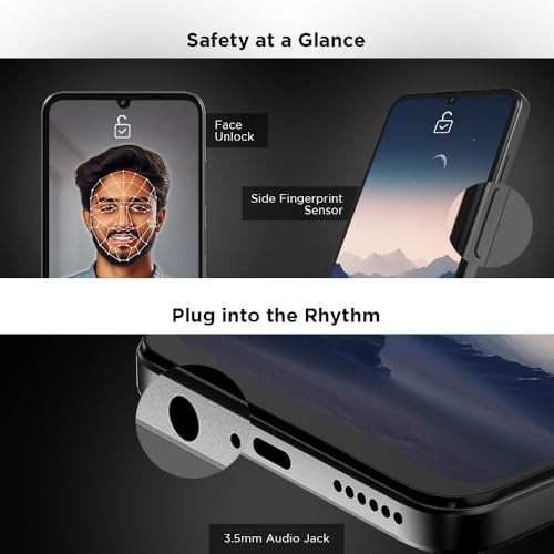 Lava O3 Glossy Black 4 GB RAM 64 GB Storage  Biggest 675 HD Display  13MP AI Dual Rear Camera  5000 mAh Battery  Secure Face Unlock  Fingerprint Reader  Charger  Phone-Cover in Box