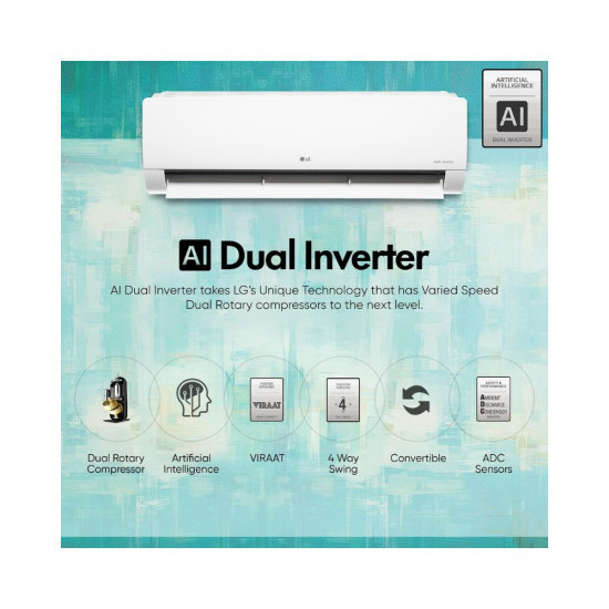 LG 1 Ton 4 Star DUAL Inverter Split AC Copper AI Convertible 6-in-1 Cooling 4 Way Swing HD Filter with Anti-Virus Protection 2024 Model TS-Q13JNYE White
