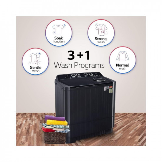 LG 11 Kg 5 Star Wind Jet Dry Rat Away Technology Semi-Automatic Top Loading Washing Machine P1155SKAZ Roller Jet Pulsator Punch  3 Middle BlackArshi