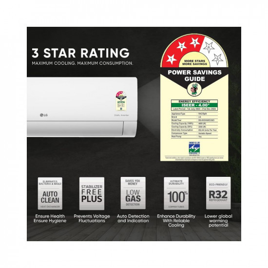 LG 15 Ton 3 Star Hot  Cold DUAL Inverter Split AC Copper Super Convertible 5-in-1 Cooling 4 Way Swing  HD Filter with Anti-Virus Protection 2023 Model RS-H18VNXE White